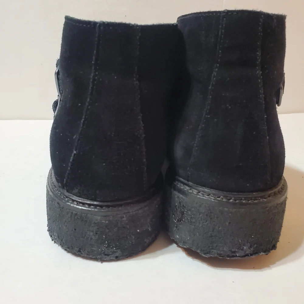 All Saints Mens Black Boot Double Monk Crepe Sole Leather Suede Hair EU …